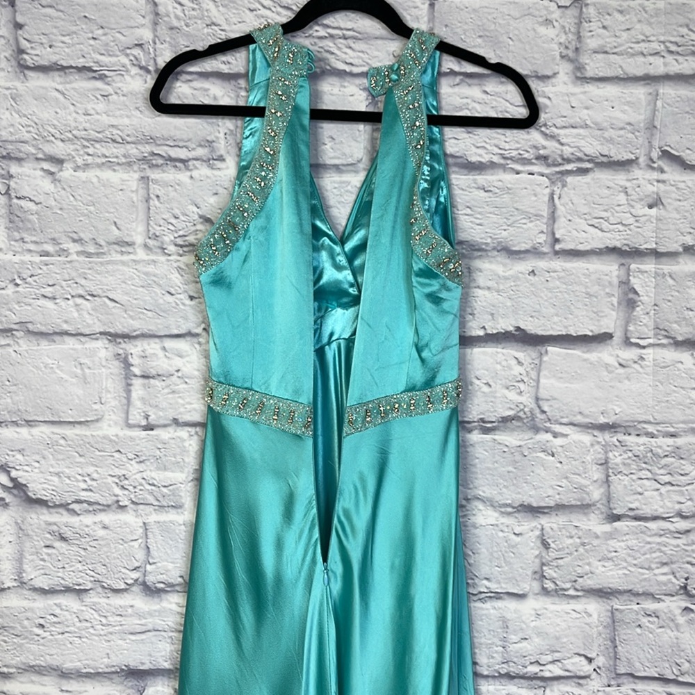 Badgley Mischka Aqua Sleeveless Y2K Stretch Prom Wedding Gown Formal Dress Sz 0 - Picture 8 of 15
